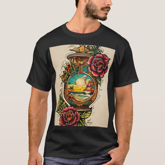"Traditionelles Cupid Tattoo Design mit Herz, Bow, T-Shirt (Vorderseite)