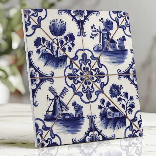 Traditionelles Delft-Blumendekor und Windmühle Fliese