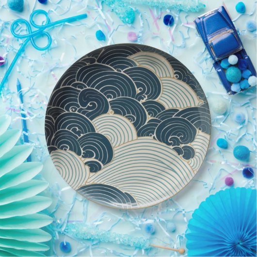 Traditionelles Design der japanischen Blue Wave Ke Pappteller (Party)