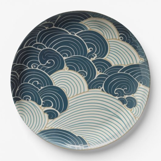 Traditionelles Design der japanischen Blue Wave Ke Pappteller (Vorderseite)