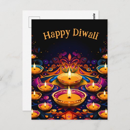 Traditionelles Diwali mit Diyas Postkarte (Vorne/Hinten)