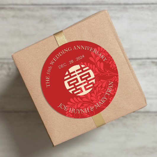 Traditionelles doppeltes Glück Hochzeitstag Runder Aufkleber