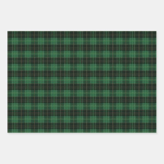Traditionelles dunkelgrünes Goldtartan-kariertes M Geschenkpapier Set (Vorderseite 3)