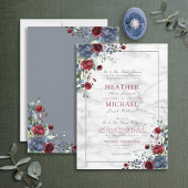 Traditionelles Dusty Blue Burgundy Floral Wedding  Einladung