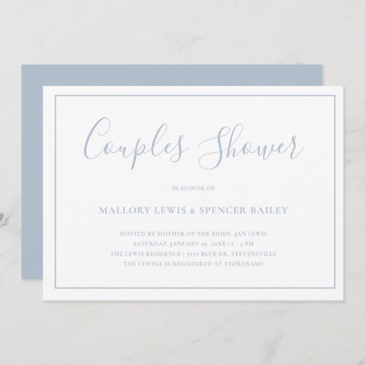 Traditionelles Dusty Blue Elegant Paare Dusche Einladung (Vorne/Hinten)