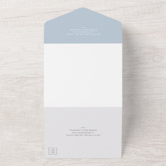 Traditionelles Dusty Blue Elegante Hochzeit All In One Einladung (Außenbereich)