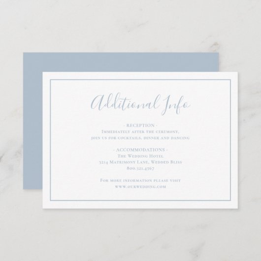 Traditionelles Dusty Blue Elegante Hochzeit Begleitkarte (Vorne/Hinten)