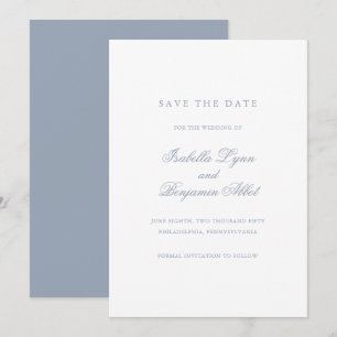 Traditionelles Dusty Blue Formal Elegante Hochzeit Save The Date