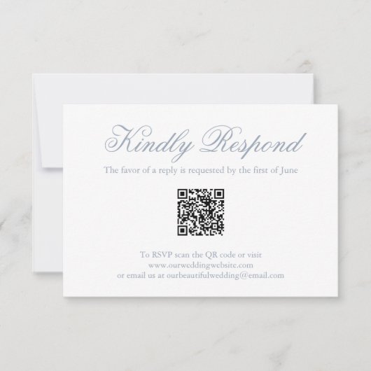 Traditionelles Dusty Blue Formal QR Code Hochzeit RSVP Karte (Vorderseite)