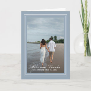 Traditionelles Dusty Blue Foto Zeitlose Hochzeit Dankeskarte