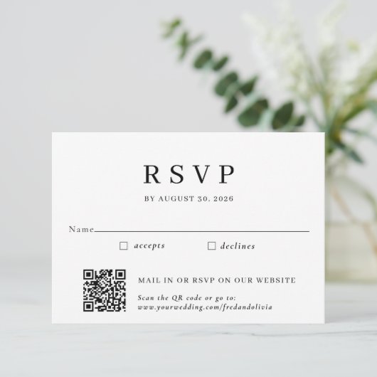 Traditionelles E-Mail-In und QR-Code Hochzeitsszen Begleitkarte (Stehend Vorderseite)