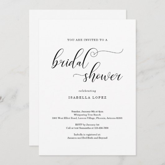 Traditionelles elegantes Brautparty der Kalligrafi Einladung (Vorne/Hinten)