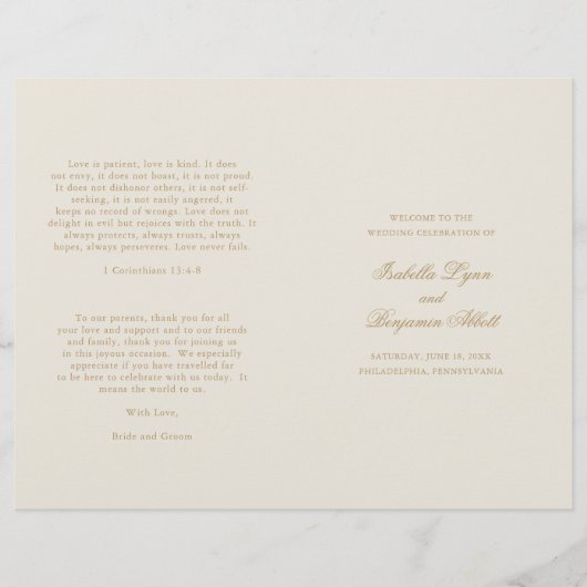 Traditionelles Elfenbein-Hochzeitsprogramm (Vorderseite)