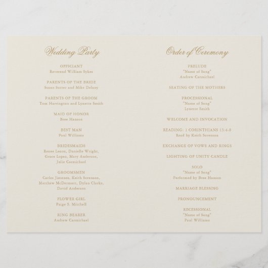 Traditionelles Elfenbein-Hochzeitsprogramm (Rückseite)