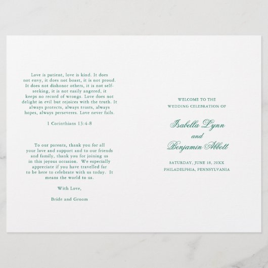 Traditionelles Emerald Green Formal Wedding Progra (Vorderseite)