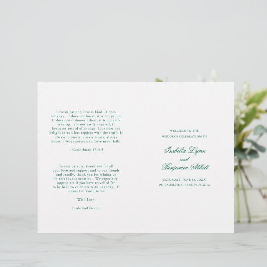 Traditionelles Emerald Green Formal Wedding Progra (Stehend Vorderseite)