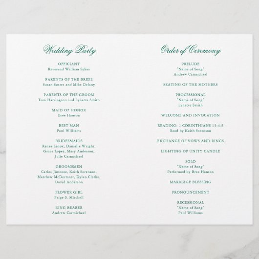 Traditionelles Emerald Green Formal Wedding Progra (Rückseite)