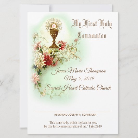 Traditionelles Erstkommunionszeugnis Feiertagskarte (Vorderseite)
