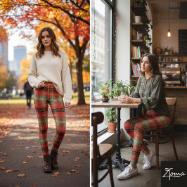 Traditionelles Ferienrot Grün Tartan Karo Leggings