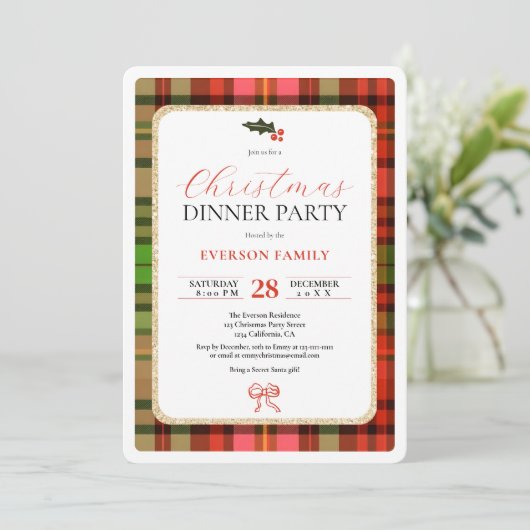 Traditionelles, festliches Kariertes Weihnachtsfes Einladung (Stehend Vorderseite)