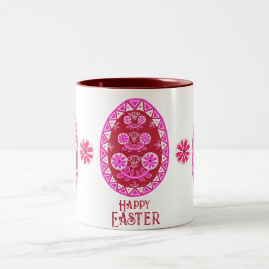 Traditionelles Folk Pink Pysanka Ostereier Zweifarbige Tasse (Mittel)