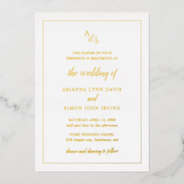 Traditionelles formales Monogramm-HochzeitGold Folieneinladung