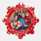 Traditionelles Foto Rotgrün Karierter Urlaub Ornament Karte (Vorderseite)