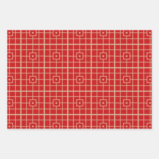 Traditionelles geometrisches Muster aus Rot und Go Geschenkpapier Set (Vorderseite)