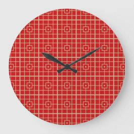 Traditionelles geometrisches Muster aus Rot und Go Große Wanduhr