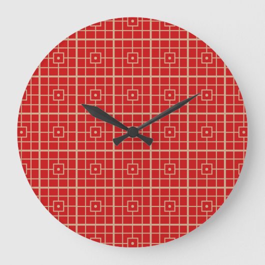 Traditionelles geometrisches Muster aus Rot und Go Große Wanduhr (Vorderseite)