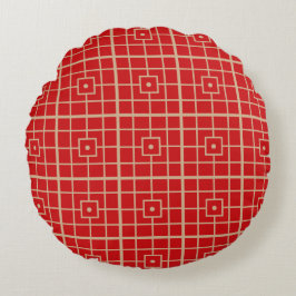 Traditionelles geometrisches Muster aus Rot und Go Rundes Kissen