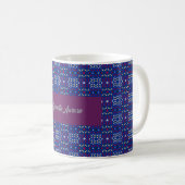Traditionelles geometrisches Pixelmuster in Tiefbl Kaffeetasse (VorderseiteRechts)