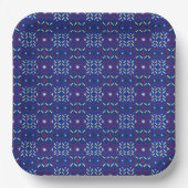 Traditionelles geometrisches Pixelmuster in Tiefbl Pappteller (Vorderseite)