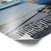 Traditionelles gestreiftes Fischerboot Marsaxlokk Fotodruck (Ecke)