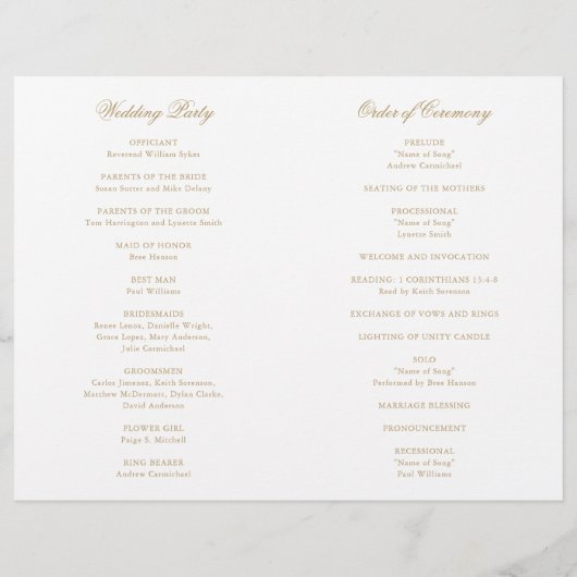 Traditionelles Gold formale Hochzeitsprogramm (Rückseite)