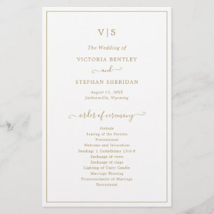 Traditionelles Gold-Monogramm-Budget-Hochzeitsprog Flyer