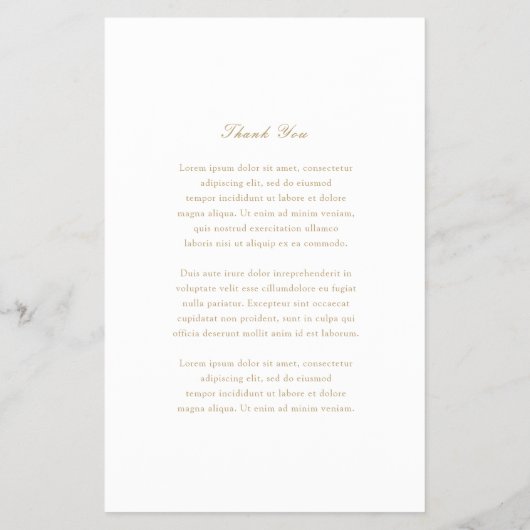 Traditionelles Gold Timeless Budget Wedding Menu Flyer (Hinten)