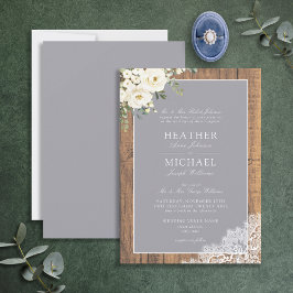 Traditionelles graues Rustikales Holzschnitt Hochz Einladung