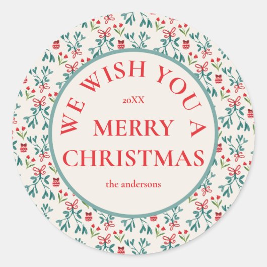 Traditionelles Green und Red Grand Millenial-Muste Runder Aufkleber (Vorderseite)