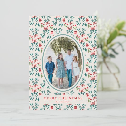 Traditionelles Gren und Rotes Millenium Muster Einladung (Stehend Vorderseite)