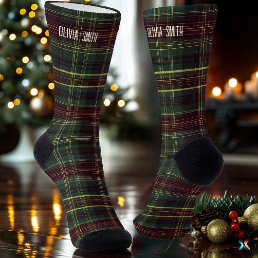 Traditionelles Grün & Burgund Weihnachten Karierte Socken