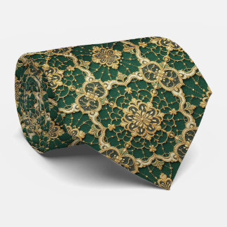 Traditionelles Grün + Gold | Spitze Design Faux Se Krawatte