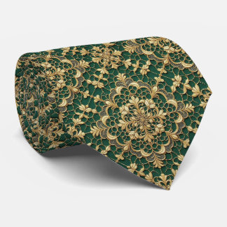 Traditionelles Grün + Gold | Spitze Design Faux Se Krawatte