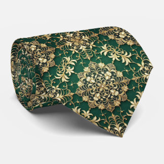 Traditionelles Grün + Gold | Spitze Design Faux Se Krawatte