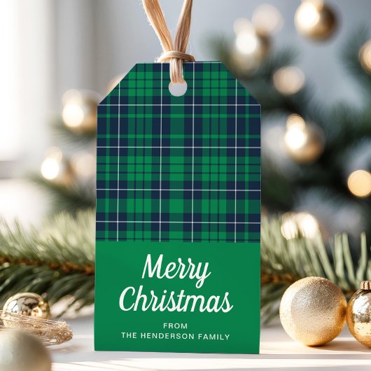 Traditionelles Grün Kariert frohe Weihnachten Geschenkanhänger