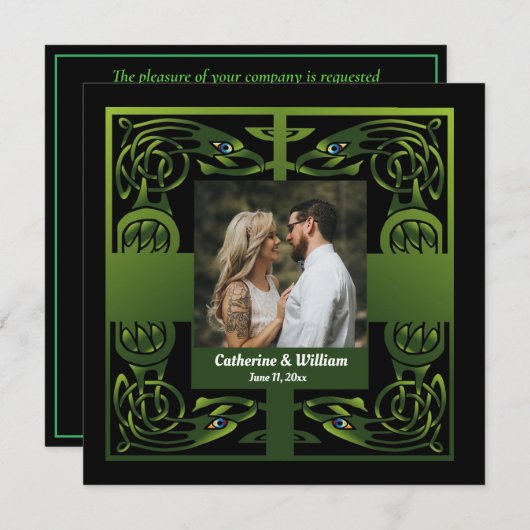 Traditionelles Grünes Irisches Celtisches Einladung (Vorne/Hinten)