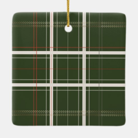 Traditionelles Grünes Kariertes 2 Foto Weihnachten Keramikornament (Rückseite)