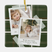 Traditionelles Grünes Kariertes 2 Foto Weihnachten Keramikornament (Vorderseite)
