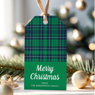 Traditionelles grünes Karo Frohe Weihnachten Geschenkanhänger