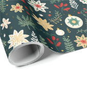 Traditionelles grünes Weihnachtsgeschmuckmuster Geschenkpapier (Rolleneckpunkt)